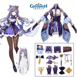 Genshin Impact Cosplay Keqing Cosplay Costume Anime Game Uniform Wig Dress Clothing Halloween Party Outfits for Womencosplay