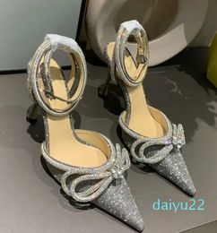 Mach Glitter Bowties Pumps Crystal Embellished rhinestone Evening shoes spool Heels sandals women heeled Luxury Designers Dress shoe