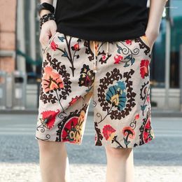 Men's Shorts Plus Size M-4XL Men Casual Printed Breathable Cotton Linen Summer Fashion Loose Floral Elastic Drawstring Waist Beach
