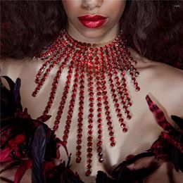 Chains Fashion Luxury Multi-layer Long Tassel Rhinestone Necklace Women's Red Maxi Pendant Statement Chocker Jewelry