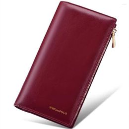 Wallets WILLIAMPOLO Luxury Business Womens Wallet Genuine Leather Vintage Clutch Bag Holder Coin Purse For Women