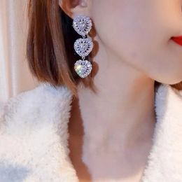 Super Sparkling Dangle Earrings Luxury Jewelry Water Drop White Mosonite Zircon CZ Diamond 925 Sterling Silver Party Women Heart Tassel Earring For Lover Gift