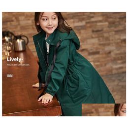 Coat Coat Fashion 2021 Trench Coats Teenage Girls Hooded Long Autumn Jackets Clothing For Kids Green Orange Children Outerwear Tops1 B Dhlu9