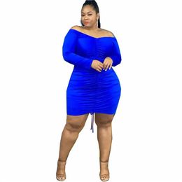 African plus size women's fashion long-sleeved one-neck drawstring dress autumn and winter models European American sexy part260r