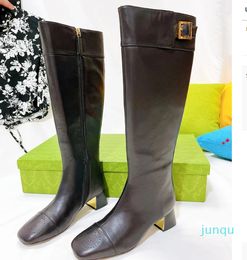 2023 Designer Women shiny leather nylon Hailf thick heels Martin Ankle Booties Genuine Leather combat boot ladies Winter platform shoes Box -N105