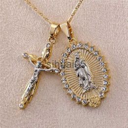 Pendant Necklaces Vintage Crucifix Virgin Mary Portrait Pendant Necklace Religious Amulet Jewellery Gift for Men and Women x1009