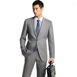 Men's Suits Mens Light Grey Jacket Pants Formal Dress Men Suit Set 2023 Wedding Groom Tuxedos Male Leisure (Jacket Pants)