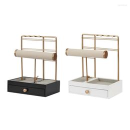 Jewelry Pouches Gold Earring Holder Organizer Stud Display Stand For Show Tiered Rack With Wooden Tray & Drawer250W