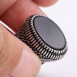 Cluster Rings Fashion Punk Black Men Ring Vintage Silver Colour Covered Crystal Round Resin For Man Christmas Gifts Hip Hop Jewellery