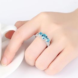 Cluster Rings Arrival Silver Plated Ring 3 Shine Crystal Stone Red & White& Blue Colourful For Women Wedding Party In Jewelrys