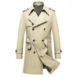 Men's Jackets Lansboter Beige Spring And Autumn Thin Windbreaker Medium Long Coat Korean Version Trend Handsome Large