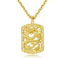 Fly Dragon Pattern Pendant Necklace Chain 18k Yellow Gold Filled Solid Handsome Mens Gift Statement Jewelry285A