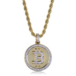 Chains Hip Hop Iced Out Rhinestone Coin Pendant Necklace BTC Mining Gift For Men Women With Rope Chain227F