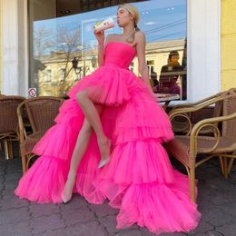 Basic Casual Dresses Xijun Elegant Tiered RufflesTulle Evening Strapless Sleeveless Pleat Ruched Prom Dress Wedding Party Gowns 2023 231009