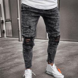Mens Skinny Stretch Denim Pants Distressed Ripped Freyed Slim Fit Jeans Trousers Harajuku Sweatpant Hip Hop Trousers LS 1217273m
