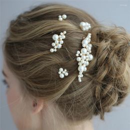 Hair Clips SLBRIDAL Handmade Golden Wired Simulated Pearls Wedding Comb Pins Stickers Set Bridal Accessories Women Jewellery