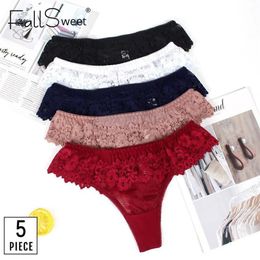 FallSweet 5 pcs lot G-String Thong Panties T Back Lace Lingerie Femmer Sexy Underwear Women Briefs Low Waist S to XL244K