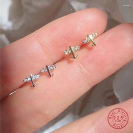 Stud Earrings 925 Sterling Silver Korean Small Crystal Aeroplane Plating 14k Gold Women Creative Personality All-Match Jewellery