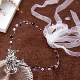 Hair Clips Natural Amethyst Tiara Wiccan Sun Moon Star Garland Hairband Bridal Crystal Crown Wedding Jewellery Gift Handmade Accessories