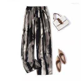 Women's Pants Tie Dye Striped Vintage Elastic High Waist Lace Up Wide-Leg Loose Korean Fashion Full Length For Women 2023