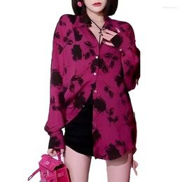 Women's Blouses 2023 Spring And Summer Hong Kong Style Retro Rose Print Cool Sasa Casual Versatile Thin Long Sleeve Sunscreen Shirt