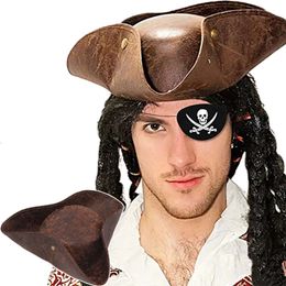 Halloween Costume Brown Caps Jack Captain Pirate Cosplay Accessories Faux Leather Hat Tricorn Brown Cap for Adult Men Womencosplay