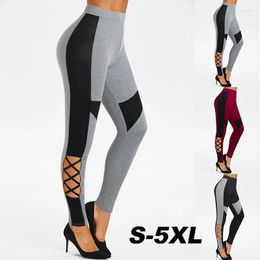 Women's Leggings Women Fitness Soft Stretch Cotton High Waist Workout Yoga Pants Cut Out Criss-cross Contrast