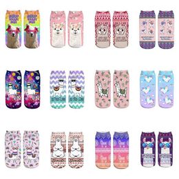 Pink Glasses Llama New Girl Funny Meias Low Cut Ankle Sock Women Hosiery Printing Socks Calcetines Christmas Gift Socks241p