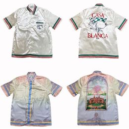 Summer new Casablanc shirt t-shirt court cloud gradient rabbit pattern loose casual men and women silk shirts2943