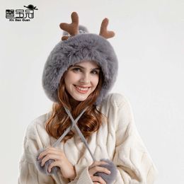 9991 New Deer Horn Knitted Wool Plush Ear Protector Cap Korean Edition Three Hair Ball Thickened Warm Hat Children