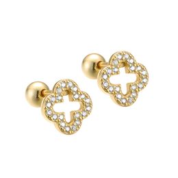 S925 Sterling Silver Hollow Clover Designer Earring Ear Studs Rings Shining Zircon Crystal Bling Diamond 18K Gold Lucky Flower Earrings Earings Jewellery Gift