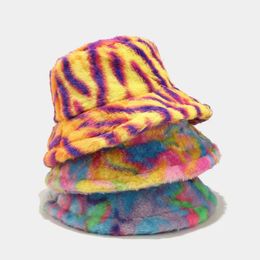 Wide Brim Hats Bucket Hats Autumn Winter Panama Hat Women Faux Fur Fisherman Hat Zebra Print Plush Velvet Warm Panama Hat Fisherman Hat Female 231009