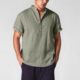 Men's Casual Shirts Cotton Linen For Men Clothing Camisa Masculina Solid Colour Blusas Summer Short Sleeve Blouses Ropa Hombre Brand Tops