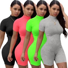 Women's Jumpsuits & Rompers Casual Bodycon Playsuit Summer Solid Womens Romper Short Sleeve Bodysuit Running Wear Biker Short232T