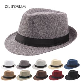 Middle aged and elderly men's outdoor sunshade hats, dance parties, jazz hats, linen rolled edge small top hats, best-selling hats in Europe and America