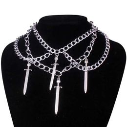 Pendant Necklaces Kpop Accessories Sword Pendants Necklace Cool Multilayer Chains Statement Choker For Women Women's Jewellery Gift Best Friend x1009