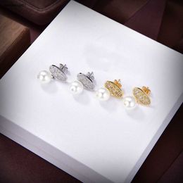23ss Diamond inlaid ellipse earrings for women exquisite Jewellery Pearl pendant ear pendants Including box Holiday gifts