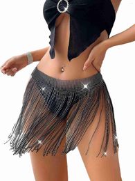 Stage Wear Rhinestone Fringe Belt Skirt Black Sparkly Wrap Skirts Crystal Belly Dance Tassel Hip Scarf Rave Women