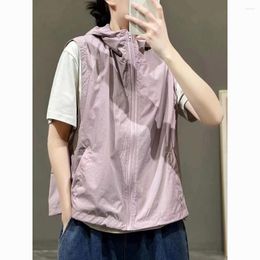 Women's Vests Korean Fashion Versatile Sleeveless Women Top Sunscreen Shirt Summer Thin Oversized Hooded Zipper Vest Coat Clothing