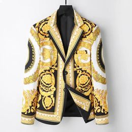 Men's Jackets Mens Blazer Jacket Fashion Royal Crown Printed Blazers Men Suits Prom Dresses Gold Floral Print Hombre 231009