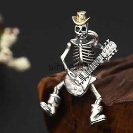 Pendant Necklaces Men's Creative Design Skull Playing Guitar Pendant Rapper Punk Necklace Rock Party Charm Trendy Jewellery Halloween Gift x1009