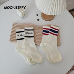 Women Socks Autumn And Winter Sports Korean Japanese Harajuku Version Of Cotton Sock Monday Letter Two Bars Skateboard For Girls