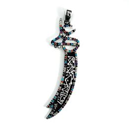 Black Floor Zulfiqar Sword Stone Silver Pendant Hz Ali Necklace Tip Chains305l