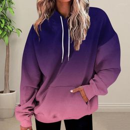 Women's Hoodies Women Pullover Hoodie Gradient Color Hooded Fall Winter Soft Warm Stylish Mid Length Sweatshirt