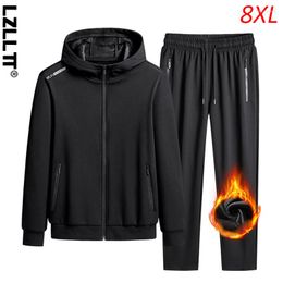 Men's Tracksuits 2023 Men Fleece Hooded Casual Sports Reflective Tracksuit Sets Man Sportswear Joggers Suits Sweatpants Jacket Male Plus