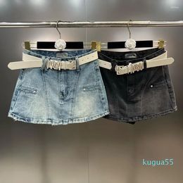 Skirts Absgd 2023 Spring Summer Collection Letters Belt Loose Short Denim Skirt Women Vintage