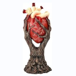 Decorative Objects Figurines Red Anatomical Heart Tree with Greenman Trunk Statue Figurine Gothic Ornament Crafts Sculpture for Halloween Home Decoration 231009