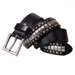 Belts Men Luxury Fashion Original Leather Belt Punk Hip Hop Personality Star Pin Buckle Strap On Womens Brand Designer Waistband