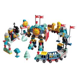 قطعة واحدة من لوحة أنيمي 173pcs DIY تنوع البناء كتلة قطار Station Station Star Star Cartoon Robot Robot Brick Brick Build Toy for Kids Christmas Gift