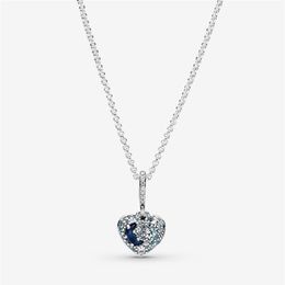100% 925 Sterling Silver Sparkling Blue Moon & Stars Heart Necklace Fashion Women Wedding Engagement Jewellery Accessories271S
